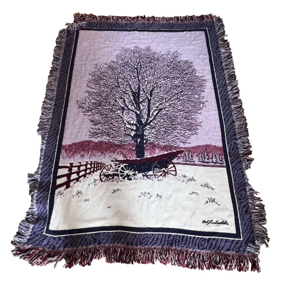 Bob Timberlake Home Throw Blanket Cotton Tapestry Winter RED WHT BLU Made in USA